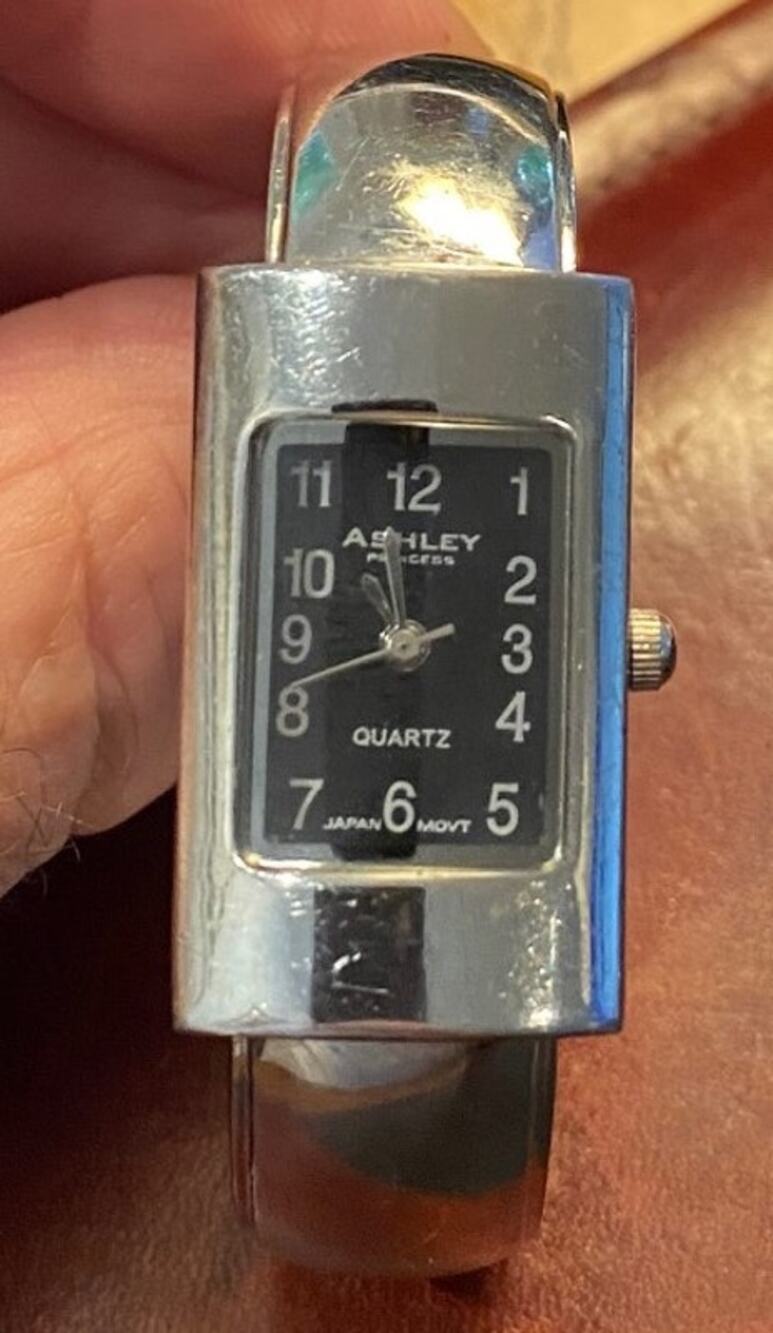Ashley Princess Girl's Watch, Silver Tone Bangle Bracelet with Black Face